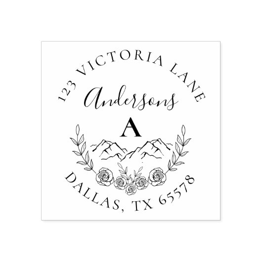 Rustieke berg & Elegant Initiaal retouradres Rubberstempel (Afrduk)