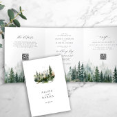 Rustieke berg groen dennenbos QR code bruiloft Drieluik Uitnodiging