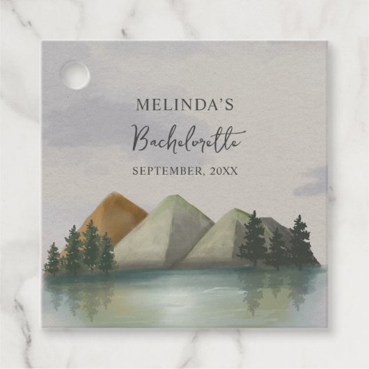 Rustieke Berg & Lake Bachelorette Weekend Bedankjes Labels (Voorkant)