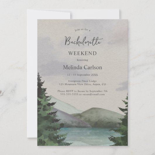 Rustieke Berg & Lake Bachelorette Weekend Kaart (Voorkant)