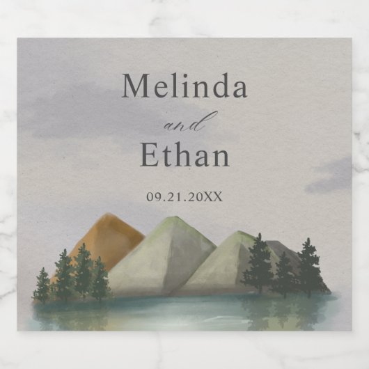 Rustieke Berg & Lake Evergreen bruiloft Bier Etiket (Enkel label)