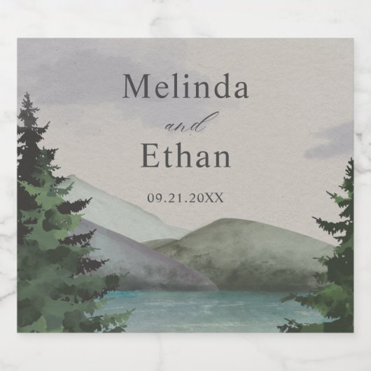 Rustieke Berg & Lake Evergreen bruiloft Bier Etiket (Enkel label)