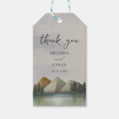 Rustieke Berg & Lake Evergreen bruiloft Cadeaulabel (Voorkant)