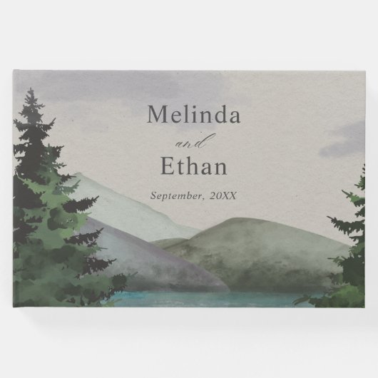 Rustieke Berg & Lake Evergreen bruiloft Gastenboek (Voorkant)