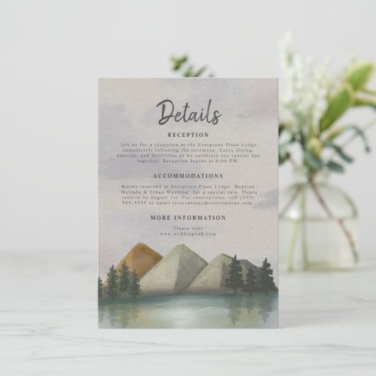Rustieke Berg & Lake Evergreen bruiloft Informatiekaartje (Staand voorkant)