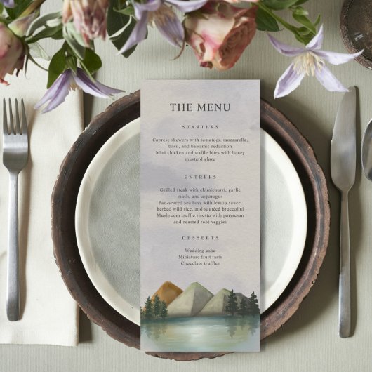 Rustieke Berg & Lake Evergreen bruiloft Menu