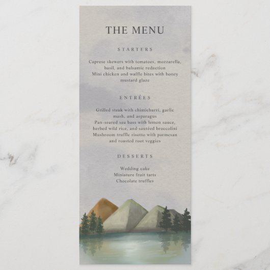 Rustieke Berg & Lake Evergreen bruiloft Menu (Voorkant)