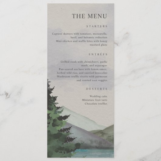 Rustieke Berg & Lake Evergreen bruiloft Menu (Voorkant)