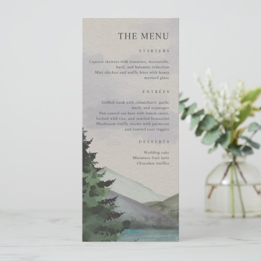Rustieke Berg & Lake Evergreen bruiloft Menu (Staand voorkant)