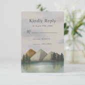 Rustieke Berg & Lake Evergreen bruiloft RSVP Kaartje (Staand voorkant)