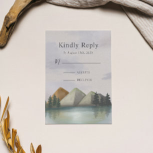 Rustieke Berg & Lake Evergreen bruiloft RSVP Kaartje