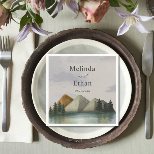 Rustieke Berg & Lake Evergreen bruiloft Servet