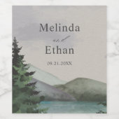 Rustieke Berg & Lake Evergreen bruiloft Wijn Etiket (Enkel label)