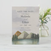 Rustieke Berg & Lake Evergreen Save The Date Kaart (Staand voorkant)