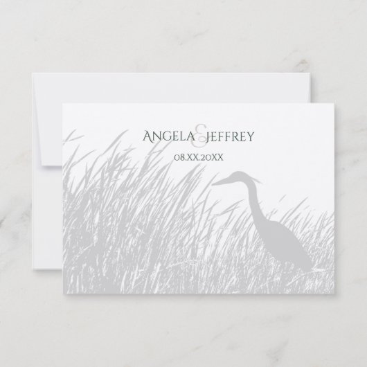 Rustieke berg meer heron silhouet bruiloft RSVP (Achterkant)