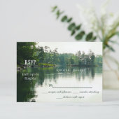 Rustieke berg meer heron silhouet bruiloft RSVP (Staand voorkant)