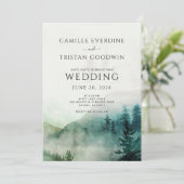 Rustieke berg mist bos bruiloft uitnodiging (Staand voorkant)