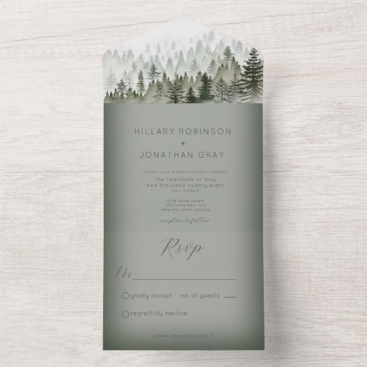 Rustieke berg mist bos groen geen diner all in one uitnodiging (Binnen)