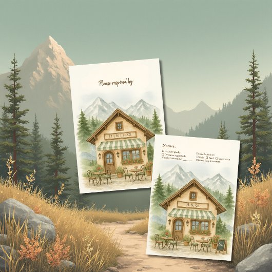 Rustieke Berg Monogram Trouwbestemming RSVP Kaartje