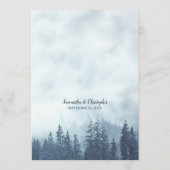 Rustieke berg pijnbomen blauw bruiloft menu (Achterkant)