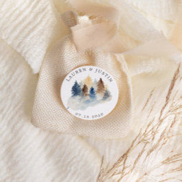 Rustieke berg watercolor bomen monogram ronde sticker