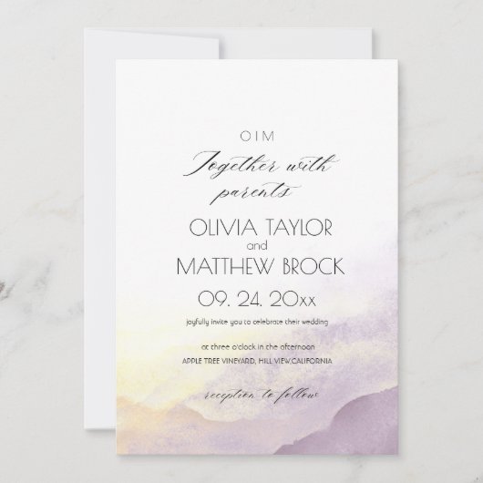 Rustieke Berg Waterverf Paarse Oost bruiloft Kaart (Voorkant)