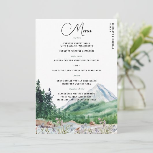 Rustieke Berg Wilde Bloem | Boho Trouwmenu Menu (Staand voorkant)