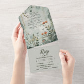 Rustieke berg Wildflower Boho bruiloft All In One Uitnodiging (Afscheurbaar)