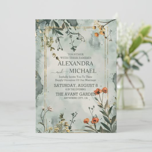 Rustieke berg Wildflower Boho bruiloft Kaart (Staand voorkant)