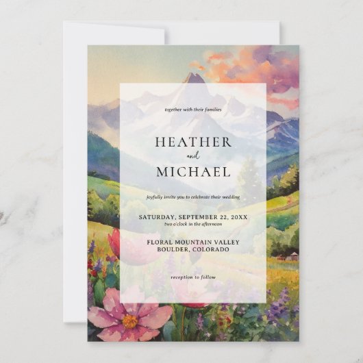 Rustieke berg Wildflower Landschap Bruiloft Kaart (Voorkant)