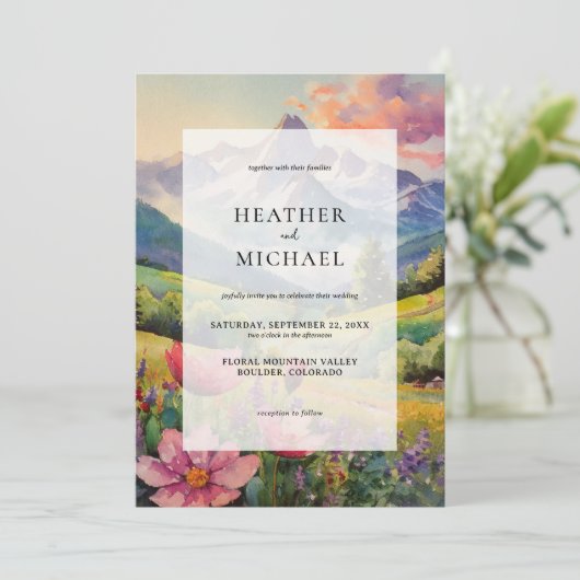 Rustieke berg Wildflower Landschap Bruiloft Kaart (Staand voorkant)