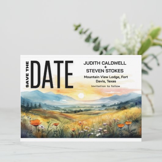 Rustieke Berg & Wildflower Save The Date (Staand voorkant)