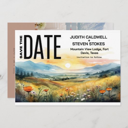Rustieke Berg & Wildflower Save The Date (Voorkant / Achterkant)