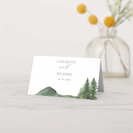 Rustieke berg Woodland Pine Tree bruiloft Tafel N Plaatskaartje (Achterkant)