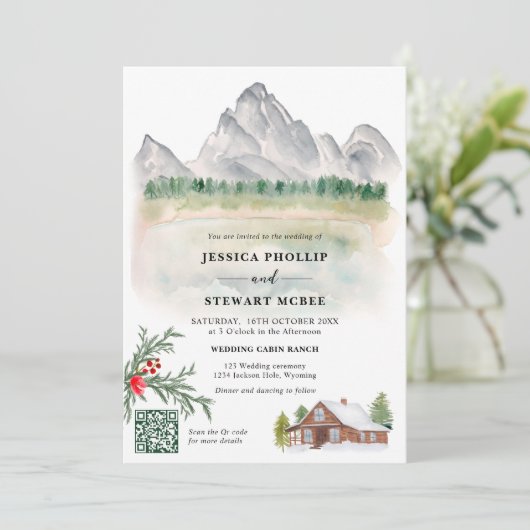 Rustieke berg Wyoming bestemming bruiloft Kaart (Staand voorkant)