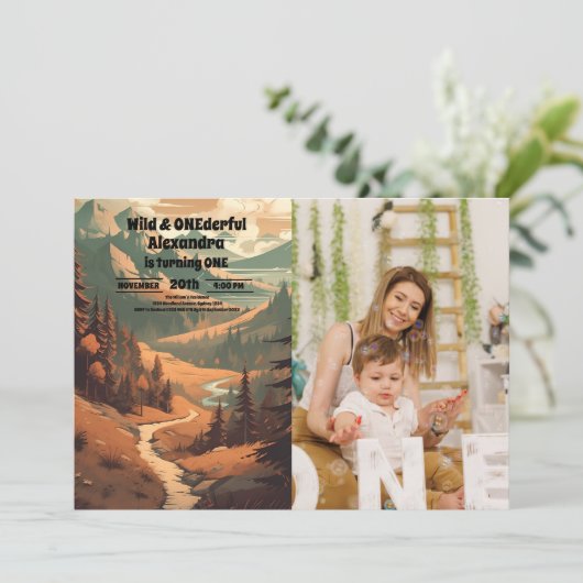 Rustieke bergbos Foto 1e verjaardag Kaart (Staand voorkant)