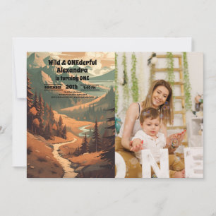 Rustieke bergbos Foto 1e verjaardag Kaart