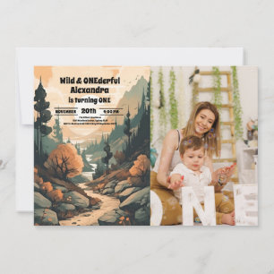 Rustieke bergbos Foto 1e verjaardag Kaart