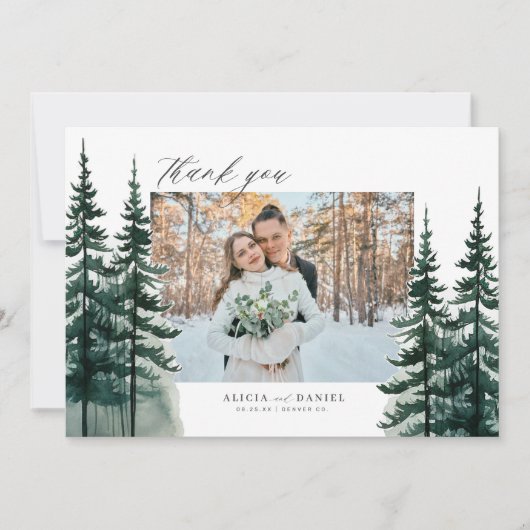 Rustieke bergbos foto bruiloft bedankkaart (Voorkant)
