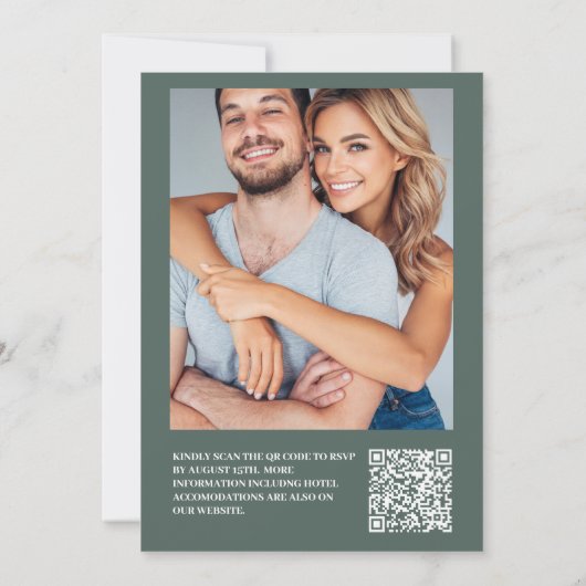 Rustieke Bergbos Groene Huwelijks QR-code Kaart (Achterkant)