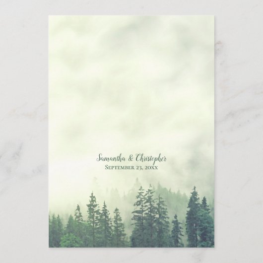 Rustieke Bergdennen Bomen Groene Bruiloft Menu (Achterkant)