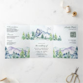 Rustieke Bergdennen Bos QR Code Bruiloft Drieluik Uitnodiging (Binnen)