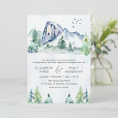 Rustieke Bergdennen Bos QR Code Bruiloft Kaart (Staand voorkant)