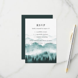 Rustieke bergdennenbomen maaltijdkeuze RSVP kaartje