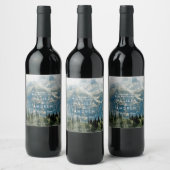 rustieke bergen aquarel bruiloft wijn fles wijn etiket (Flessen)