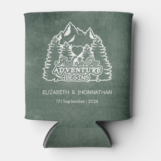 Rustieke bergen avontuur begint groene bruiloft blikjeskoeler (Voorkant)