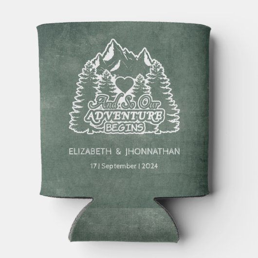 Rustieke bergen avontuur begint groene bruiloft blikjeskoeler (Achterkant)