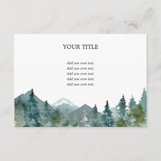 Rustieke bergen bos waterverf blanco insert informatiekaartje (Voorkant)