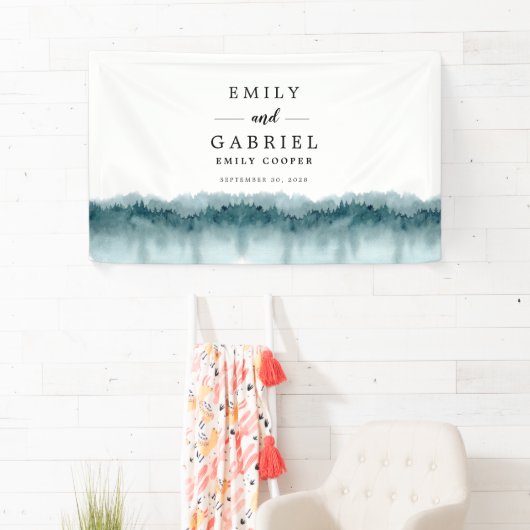 Rustieke bergen bos Waterverf bruiloft banner (Insitu)