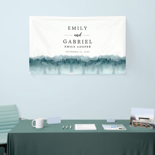 Rustieke bergen bos Waterverf bruiloft banner (Beurs)